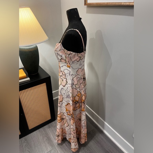 Amalie Linen Blend Peach Floral Print Midi Dress Size 6 Vacation Resortwear - Picture 4 of 17